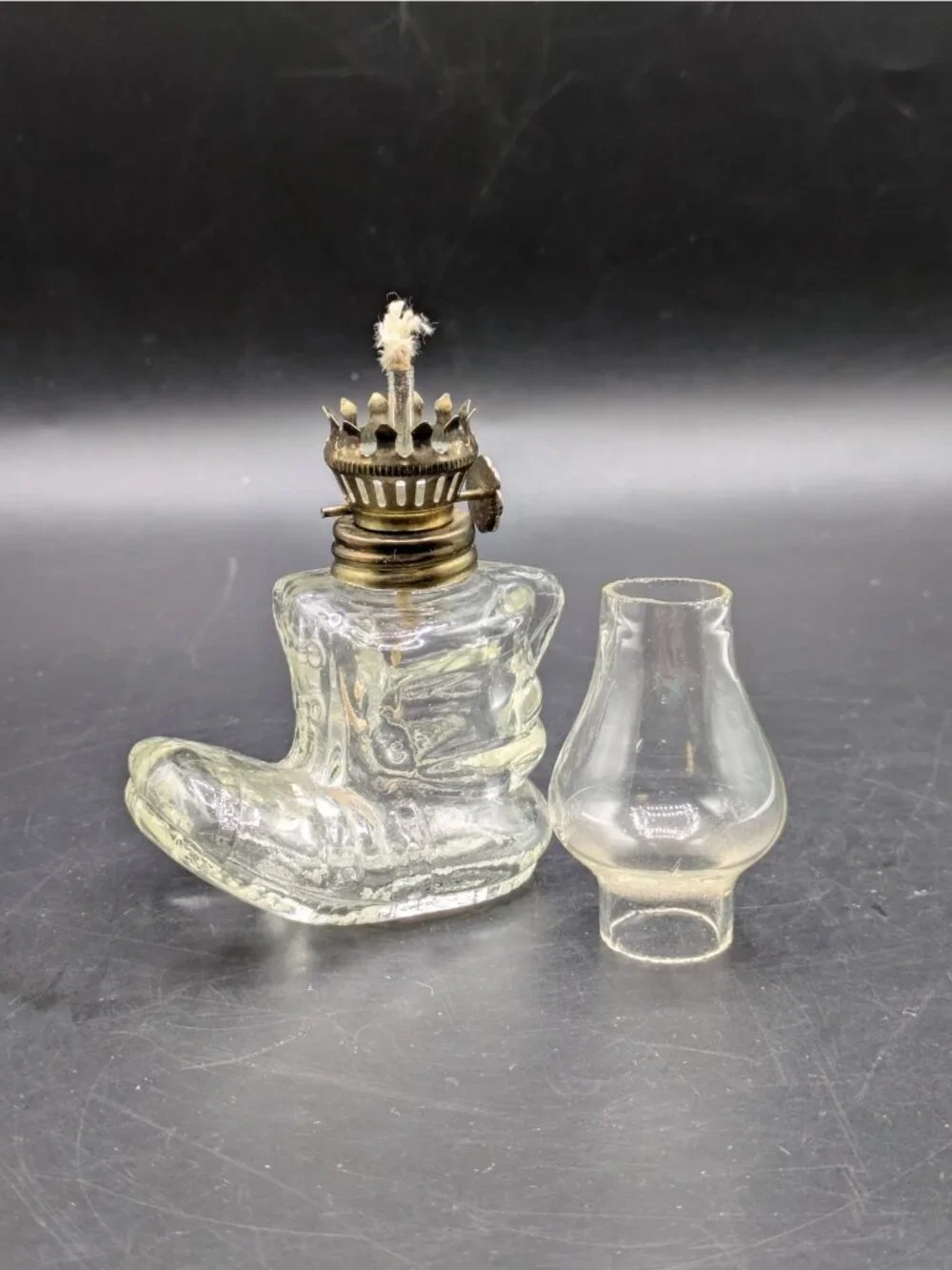 Vintage Mini Oil Lamp Lantern Boot Shaped Clear Glass Made in Hong Kong 5